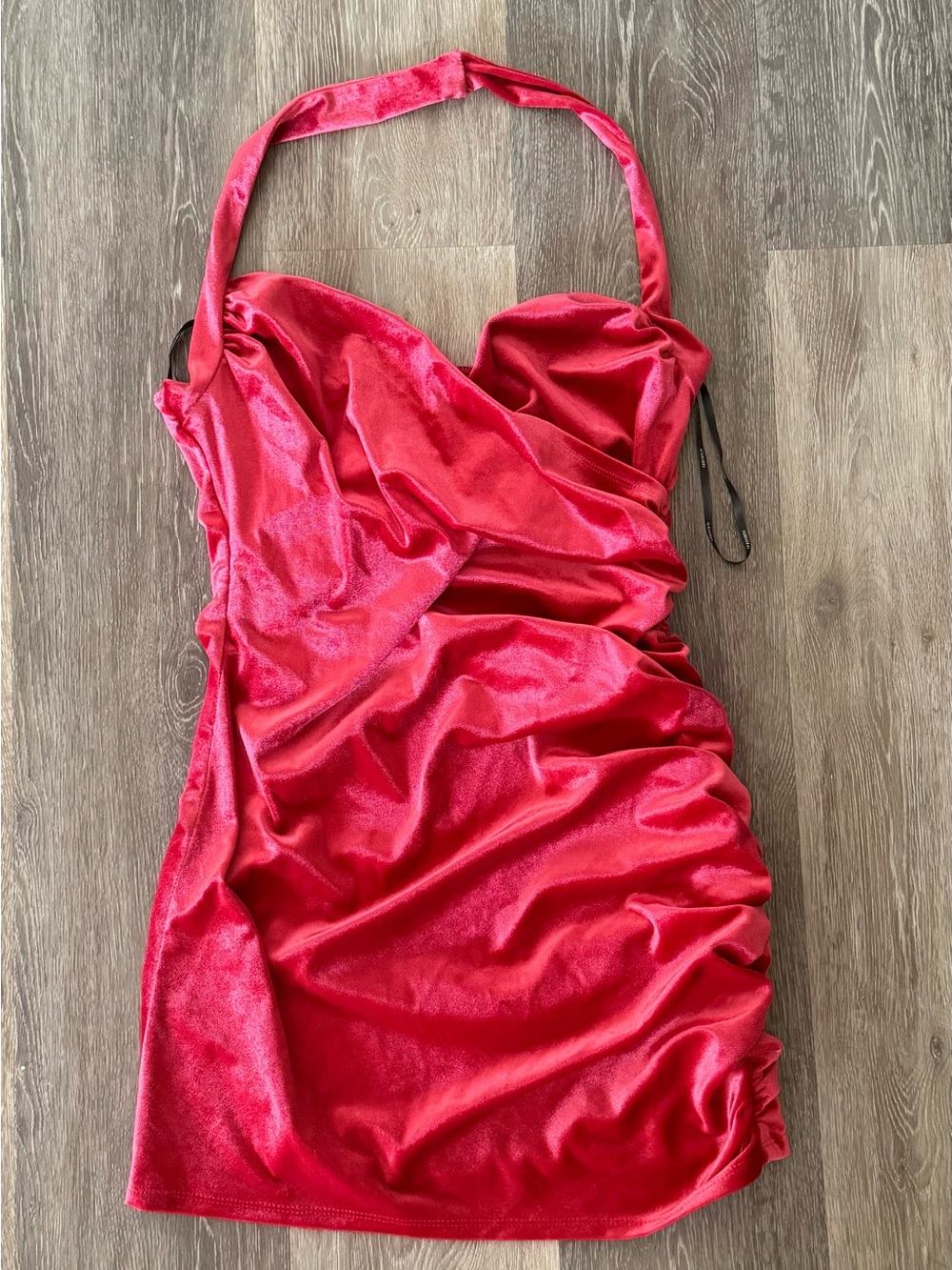 Forever 21 Red Velvet Ruched Halter Mini Dress | NWT | XL
